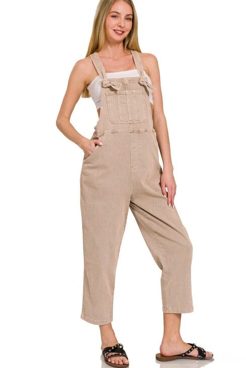 Zenana Pants - Zenana NWT Hazen Knot Strap Overalls Jumpsuit Sz M Tan Beige Womens